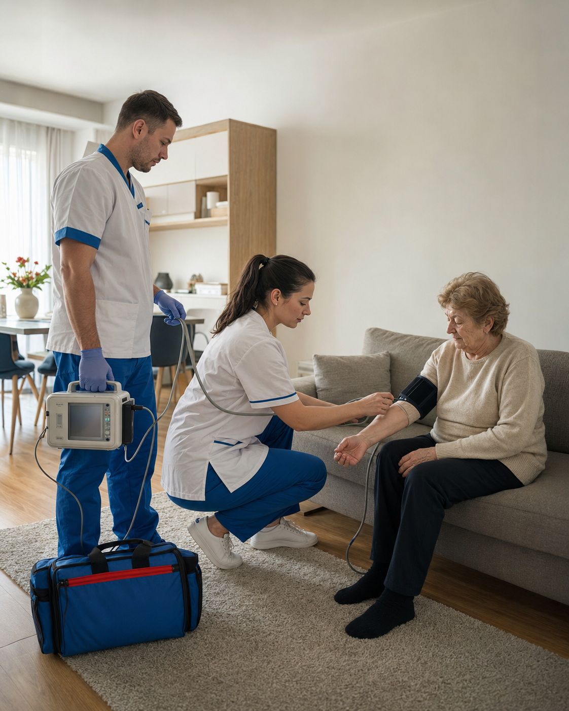 Echipă medicală TIBES, intervenție rapidă la domiciliul pacientului.